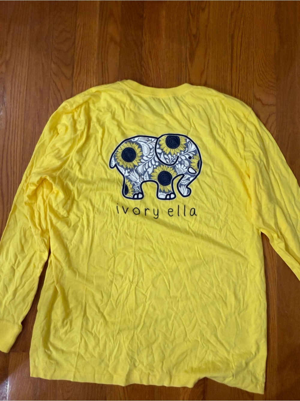ivory ella Yellow Long-Sleeve Tee with Floral Elephant Graphic